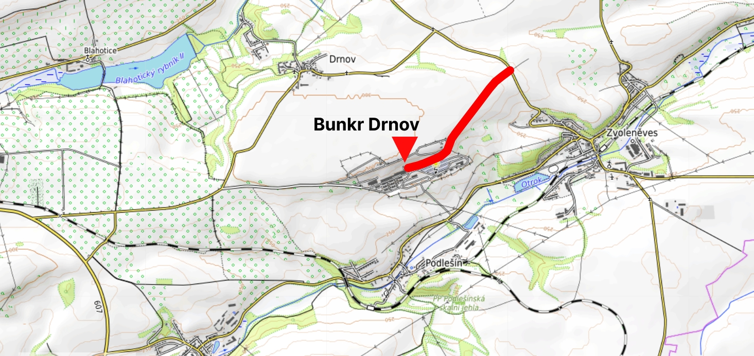 Mapa okolí Bunkru Drnov